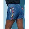 Short en Denim Coloré à Lacets Au Dos à Ourlet Brut de Grande Taille - Bleu XL