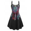 Robe à Imprimé Attrape-Rêve Grande Taille à Empiècement en Dentelle - Noir 2X