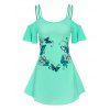 Cold Shoulder Butterfly Print Strappy Dress - LIGHT GREEN XXL