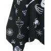 Plus Size Lace Panel Halloween Printed Handkerchief Dress - BLACK L
