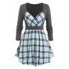 Plus Size Plaid Sweetheart Neck Tee - LIGHT BLUE 2X