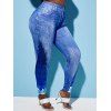 Pantalon Moulant à Imprimé 3D Jean Panneau à Carreaux de Grande Taille - Bleu 4X