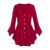 Plus Size Ruffle Cuff Pintuck Button Up Blouse - DEEP RED 2X