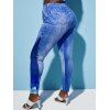 Pantalon Moulant à Imprimé 3D Jean Panneau à Carreaux de Grande Taille - Bleu L