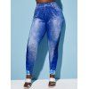 Pantalon Moulant à Imprimé 3D Jean Panneau à Carreaux de Grande Taille - Bleu 2X