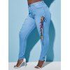 Colorful Lace Up Front Plus Size Skinny Jeans - LIGHT BLUE 5XL