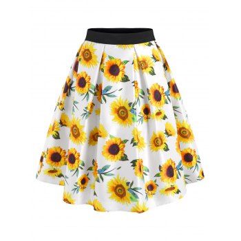 

Sunflower Print Knee Length Skirt, White