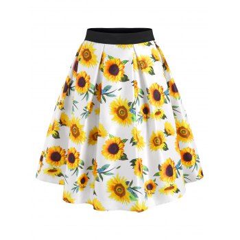 Sunflower Print Knee Length Skirt