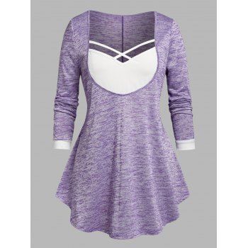 

Plus Size Space Dye Criss Cross Long Sleeve Tee, Purple