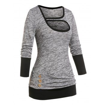 

Plus Size Cutout Contrast Color Tee, Gray