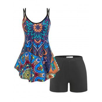 

Plus Size Tribal Print Top and Shorts Pajamas Set, Black