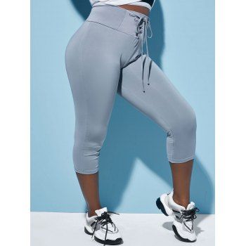 

Plus Size Lace Up Cropped Skinny Leggings, Gray