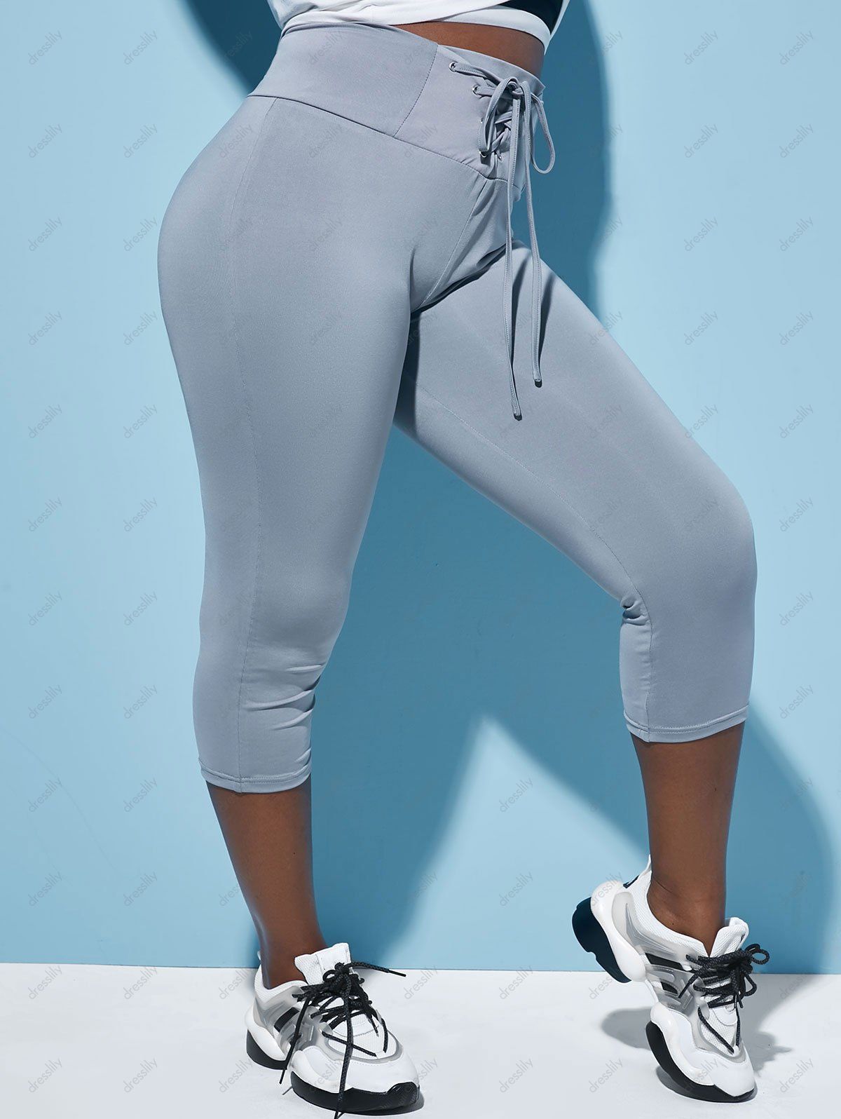 Plus Size Lace Up Cropped Skinny Leggings - GRAY 5X