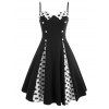 Plaid Polka Dot Mock Button Cami Dress - BLACK XL