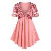 T-shirt Brodé à Coupe Basse de Grande Taille - Rose clair 1X