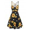 Robe Croisée à Imprimé Fleur à Bretelle Fine - Noir XL
