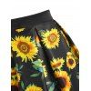 Sunflower Print Knee Length Skirt - BLACK S