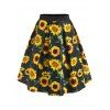 Sunflower Print Knee Length Skirt - BLACK S