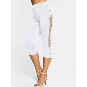

Lace Insert Mock Button Capri Leggings, White