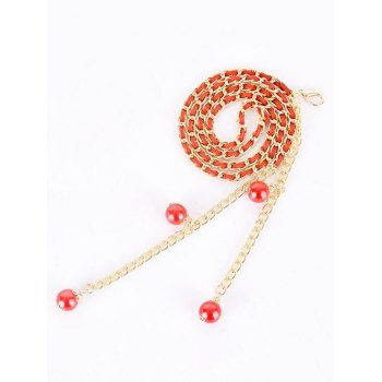 

Faux Pearl Pendants Dress Skinny Waist Chain, Red