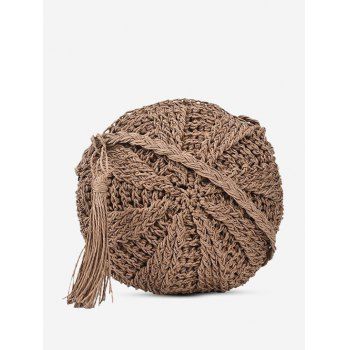 

Straw Crochet Tassel Circular Crossbody Bag, Light khaki