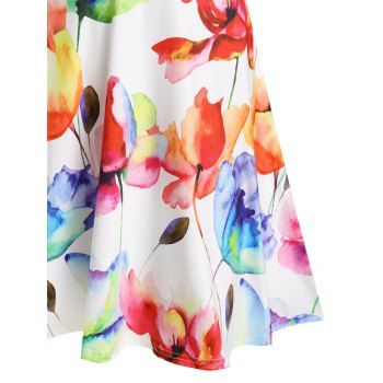 Flower Printed Cold Shoulder High Waist A line Mini Dress