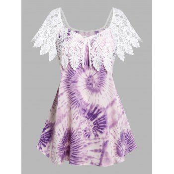 

Plus Size Lace Panel Tie Dye Blouse, Purple