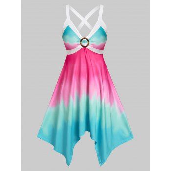 

Plus Size Ombre Color Crisscross Handkerchief Dress, Multicolor