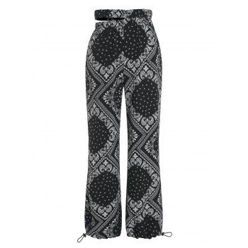 

Paisley Bandana Print High Rise Pants, Black