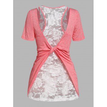 

Twist Front T-shirt with Flower Lace Tank Top, Light pink