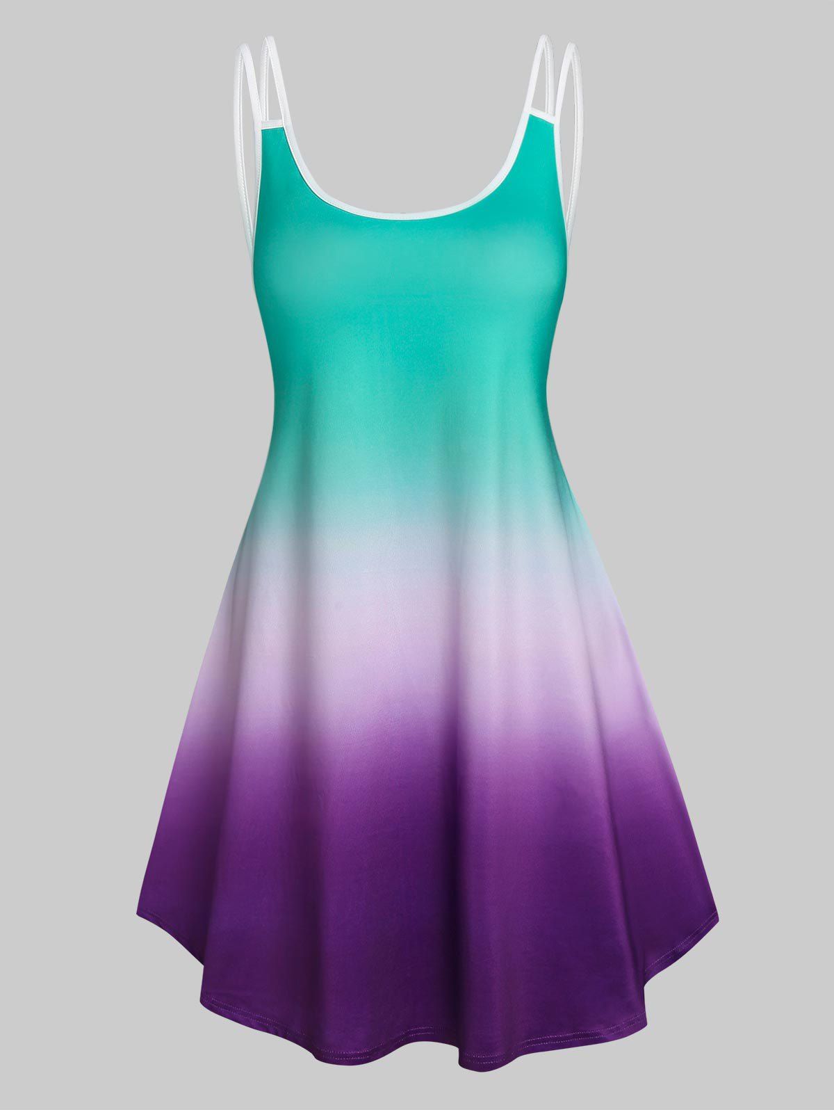 Ombre Color Sleeveless Tank Dress - PURPLE XXL