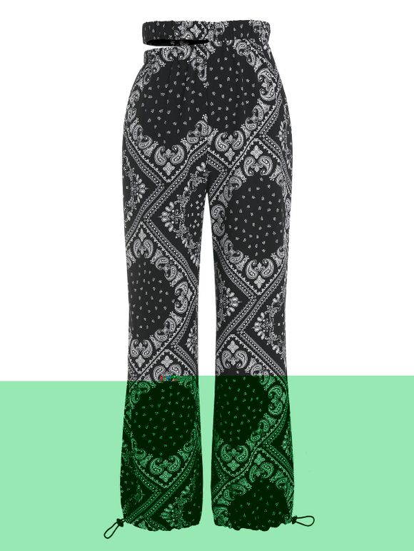 Pantalon Taille Haute Imprimé en Paisley - Noir L
