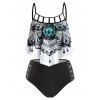 Bohemian Swimsuit Abstract Butterfly Cutout Gothic Bathing Suit Tummy Control Tankini Swimwear - BLACK S