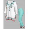 Ensemble de Pyjama T-Shirt Tribal Imprimé de Grande Taille et Pantalon - Vert clair 1X