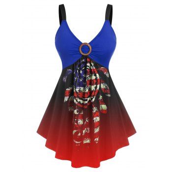 

Plus Size O Ring Dreamcatcher Print Patriotic Tank Top, Blue