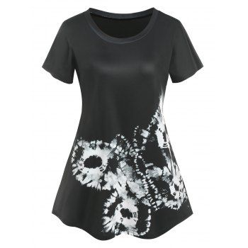 

Plus Size Butterfly Print Raglan Sleeve Tee, Black