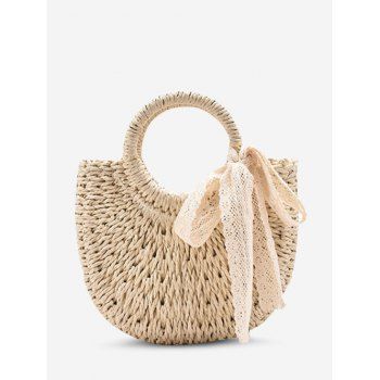 

Raffia Woven Lace-Tied Crossbody Bag, White