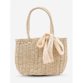 

Raffia Woven Drawstring Top Handle Basket Bag, White