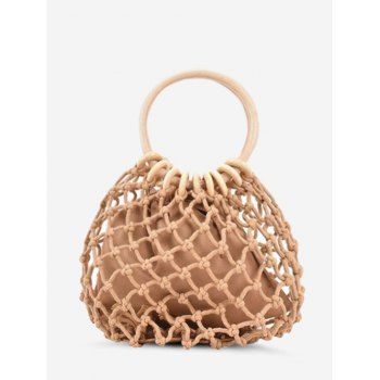 

Fishnet Drawstring Top Handle Bag, Light khaki
