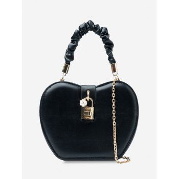

Chain Floral Lock Heart Shape Handbag, Black