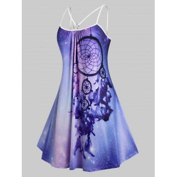 

Plus Size Galaxy Tie Dye Print O-ring Dress, Purple