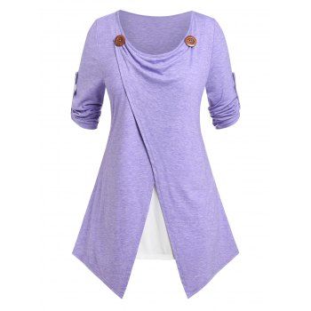 

Plus Size Roll Up Sleeve Faux Twinset Tee, Light purple