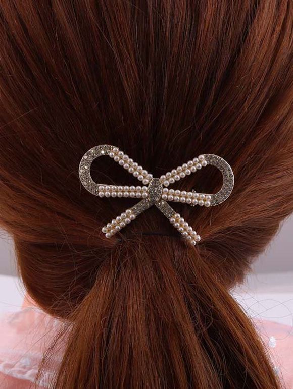 Pince à Cheveux Motif Nœud en Strass et Perle Fantaisie - d'or 