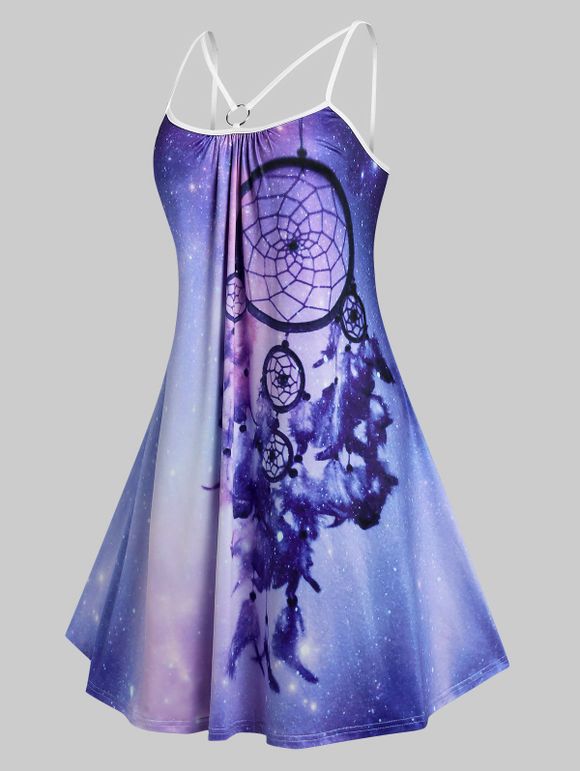 Robe Teintée à Imprimé Galaxie Anneau en O de Grande Taille - Pourpre 5X