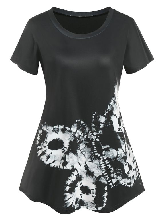 T-shirt Manches Raglan à Imprimé Papillon - Noir L
