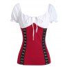 T-shirt au Crochet à Manches Bouffantes à Volants - Rouge L