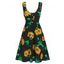 Robe en Ligne A à Imprimé Tournesol Demi-Bouton sans Manches de Vacance - Noir L