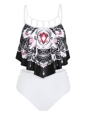 Bohemian Swimsuit Abstract Butterfly Cutout Gothic Bathing Suit Tummy Control Tankini Swimwear