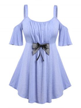 Plus Size Bowknot Ruched Cold Shoulder Tee