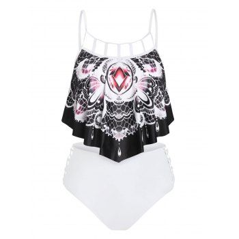 Bohemian Swimsuit Abstract Butterfly Cutout Gothic Tummy Control Tankini Swimwear